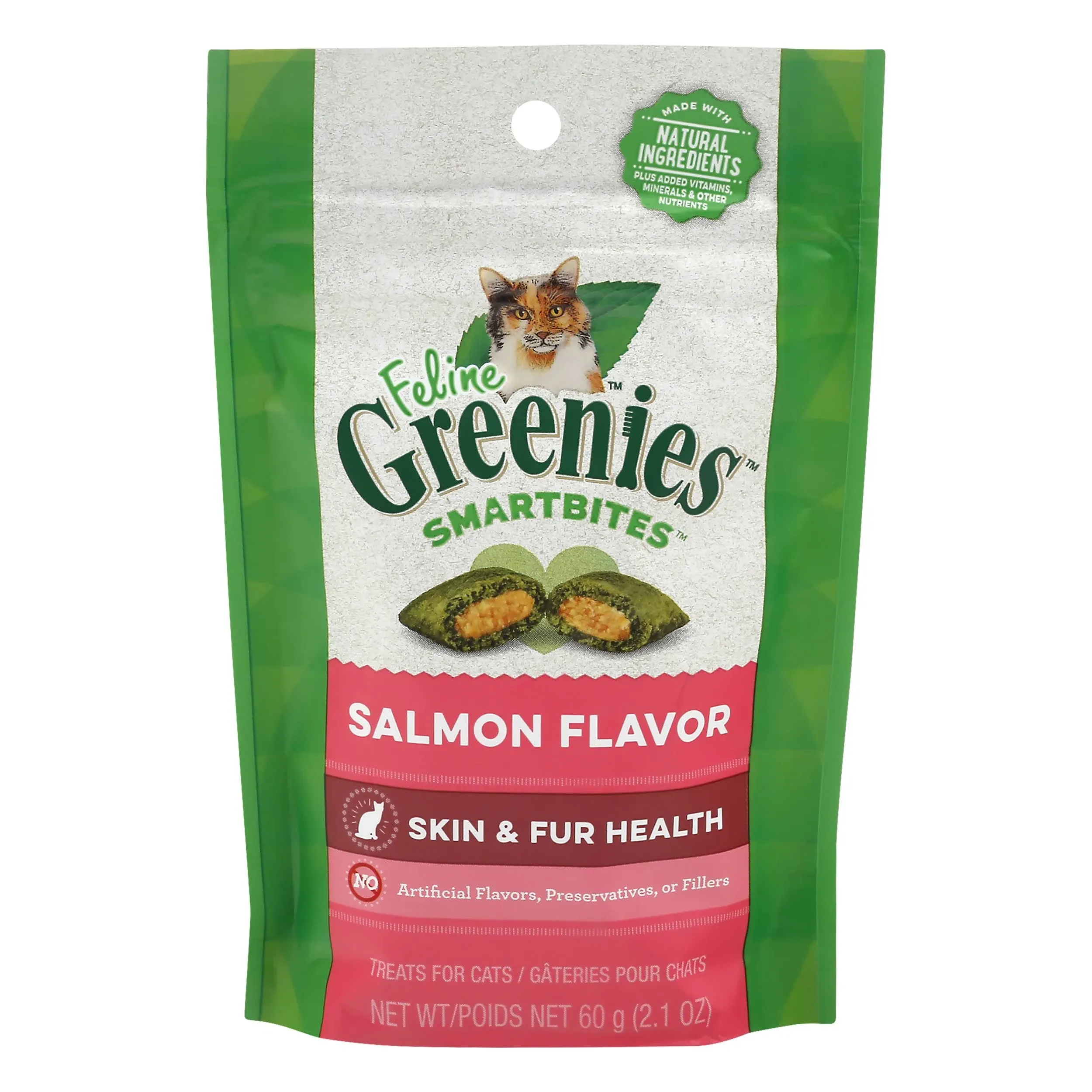 Feline Greenies Smartbites Cat Treats Skin & Fur Salmon 2.1 oz