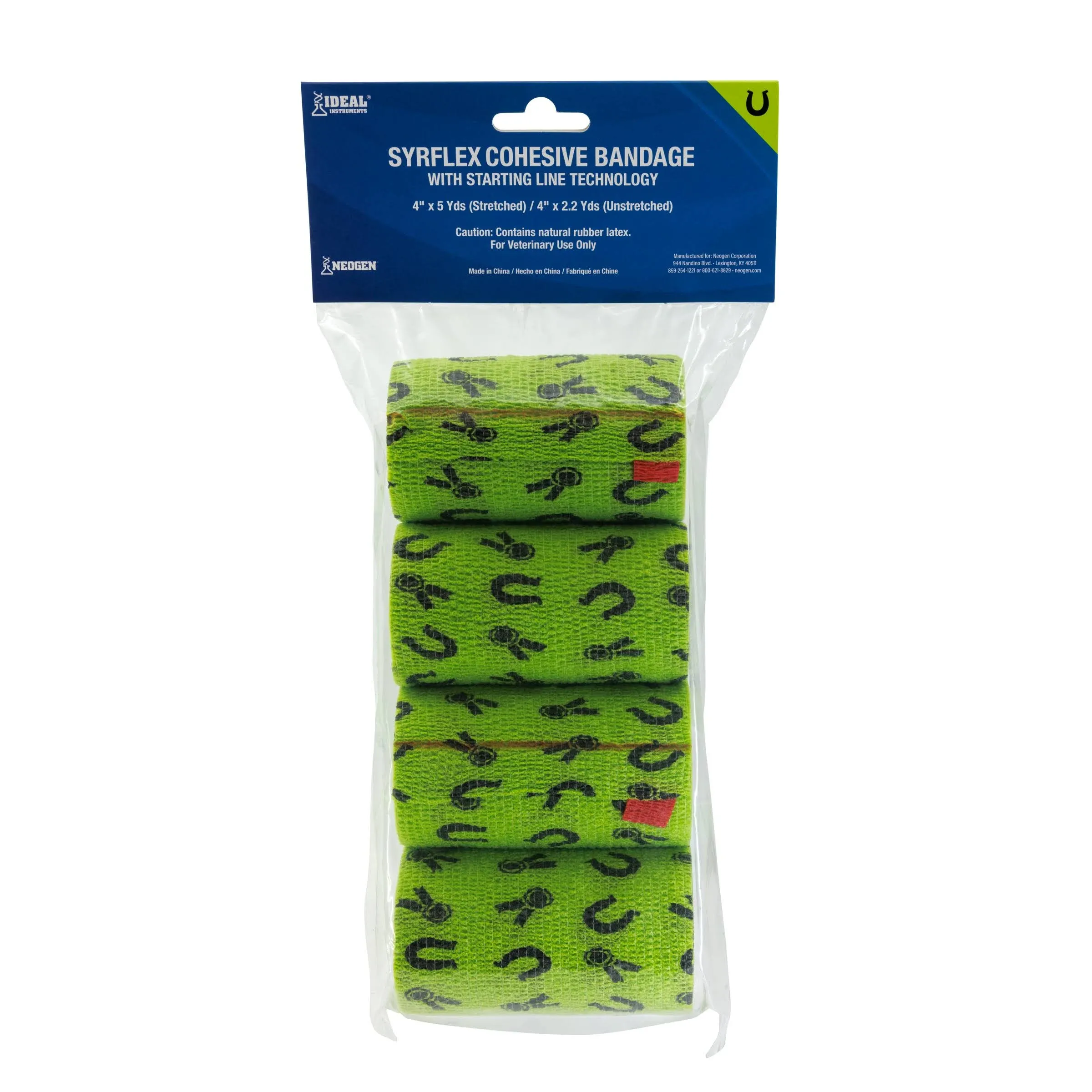 Syrflex Cohesive Bandage 4” Green Horse Shoes and Ribbons 4pk