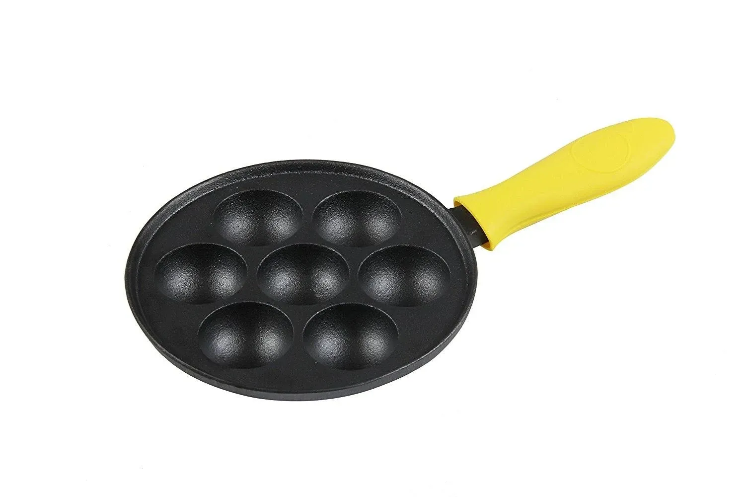 Upstreet Cast Iron Aebleskiver Pan/Ebelskiver Pan/Ideal for Mini Pancake Mold, Cake Pop Pan, and Takoyaki Maker for Danish Stuffed (Yellow)