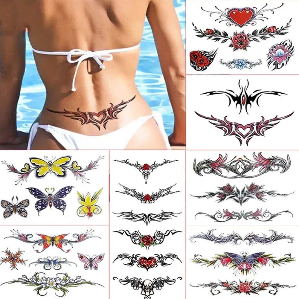 Aivoch 8 Sheets Tattoos Stickers Waterproof Temporary Fun Tattoo Waist Tattoo ...