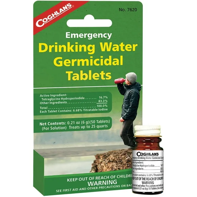 Coghlans Emergency Germicidal Drinking Water Tablets 50 Per Bottle - 7620