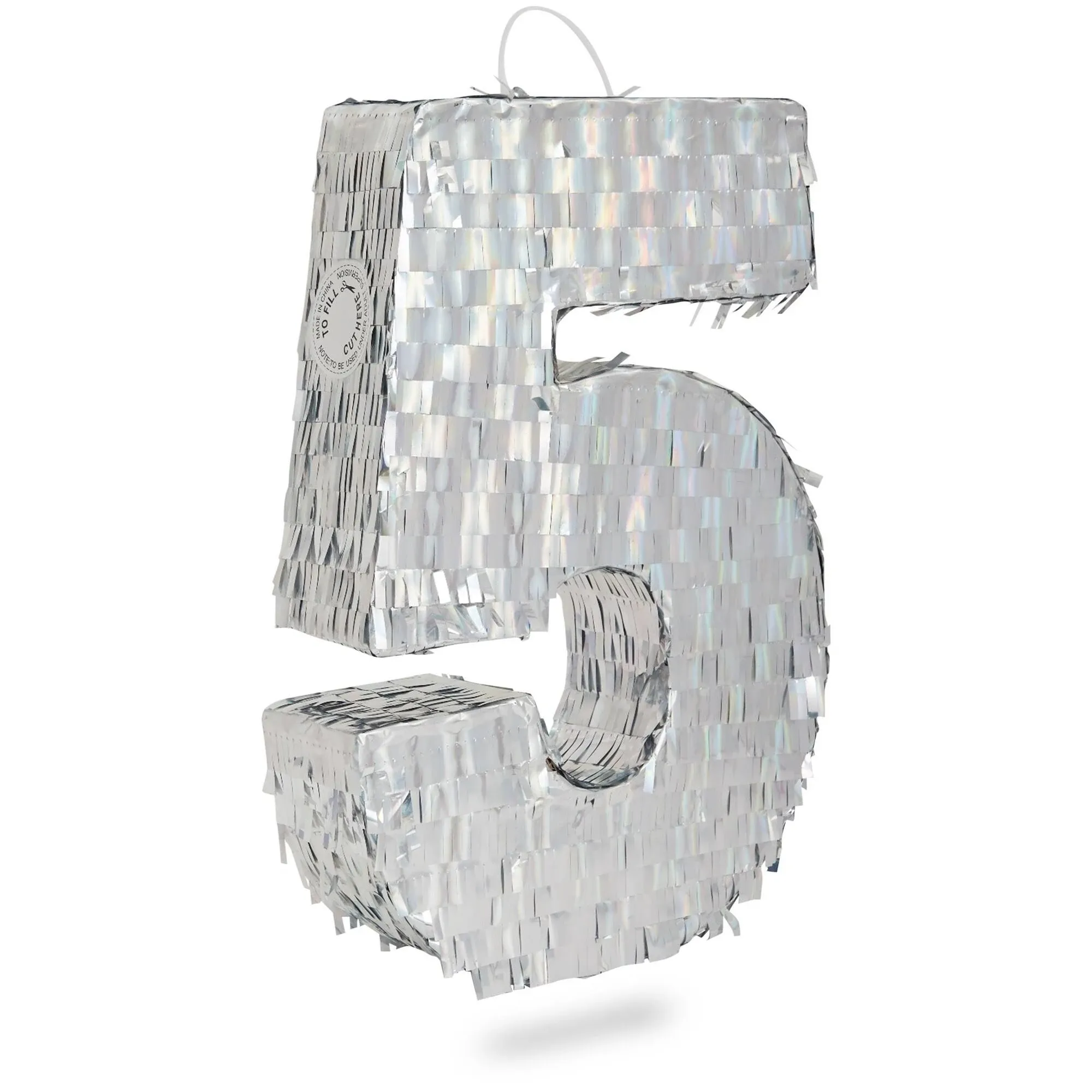 Blue Panda Small Holographic Silver Foil Number 5 Pinata