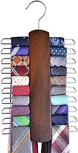 Umo Lorenzo Premium Wooden Necktie and Belt Hanger, Walnut Wood Center Organizer and Storage Rack with a Non-Slip Finish - 20 Hooks (Wooden)…