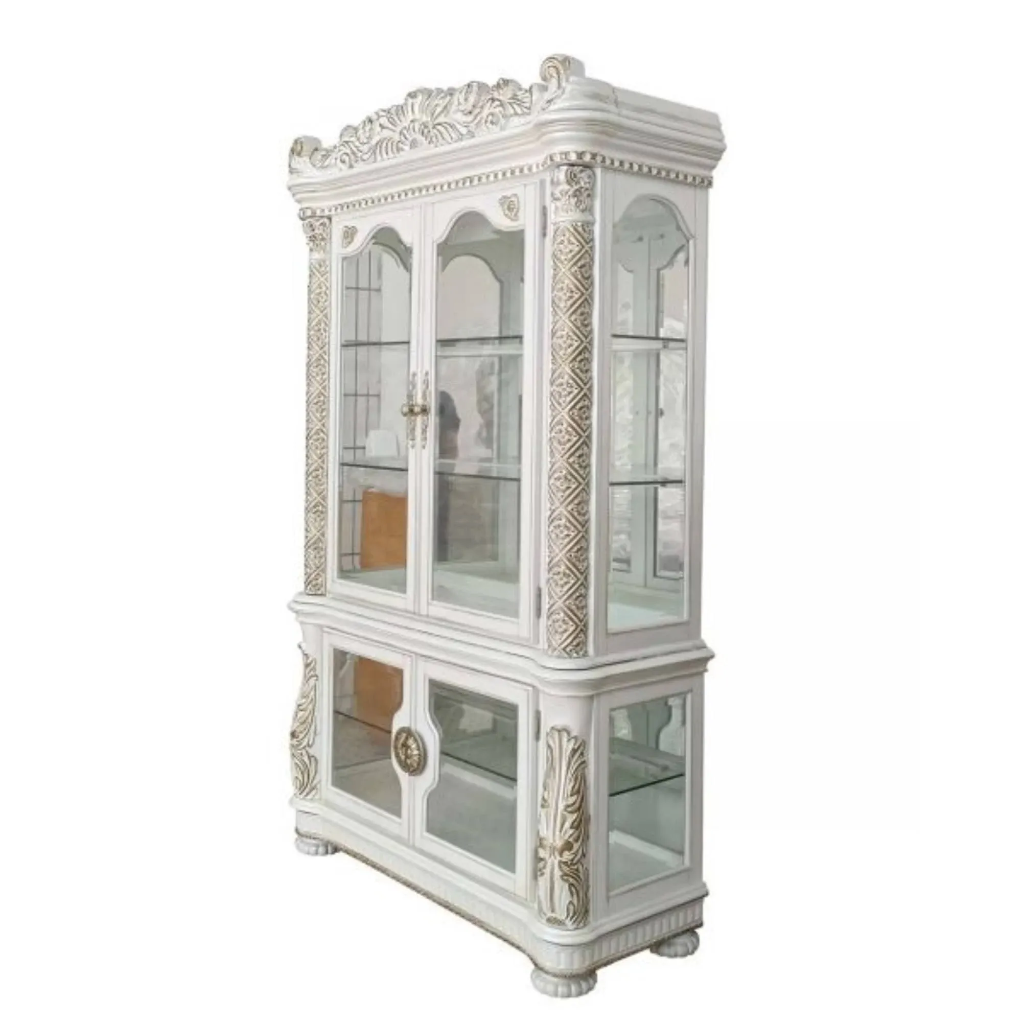 Acme Vendome Curio Cabinet with 2 Glass Doors in Antique Pearl Finish