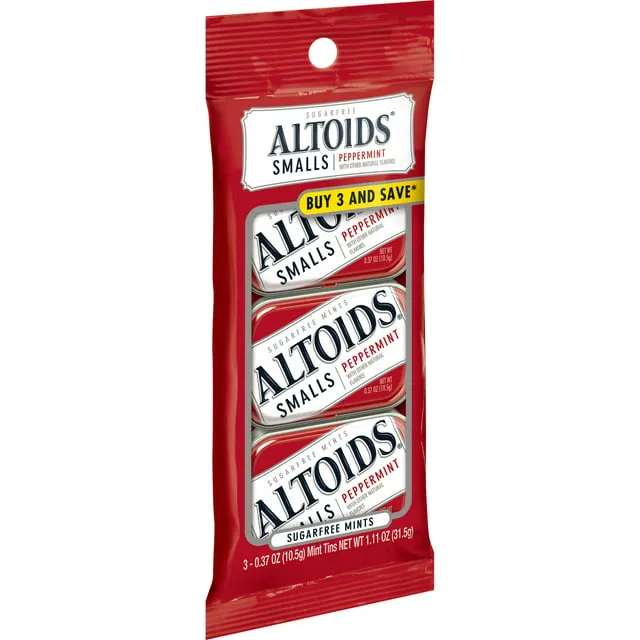 Altoids Smalls Peppermint Sugar Free Breath Mints - 1.76 oz Tin (3 Pack).  New