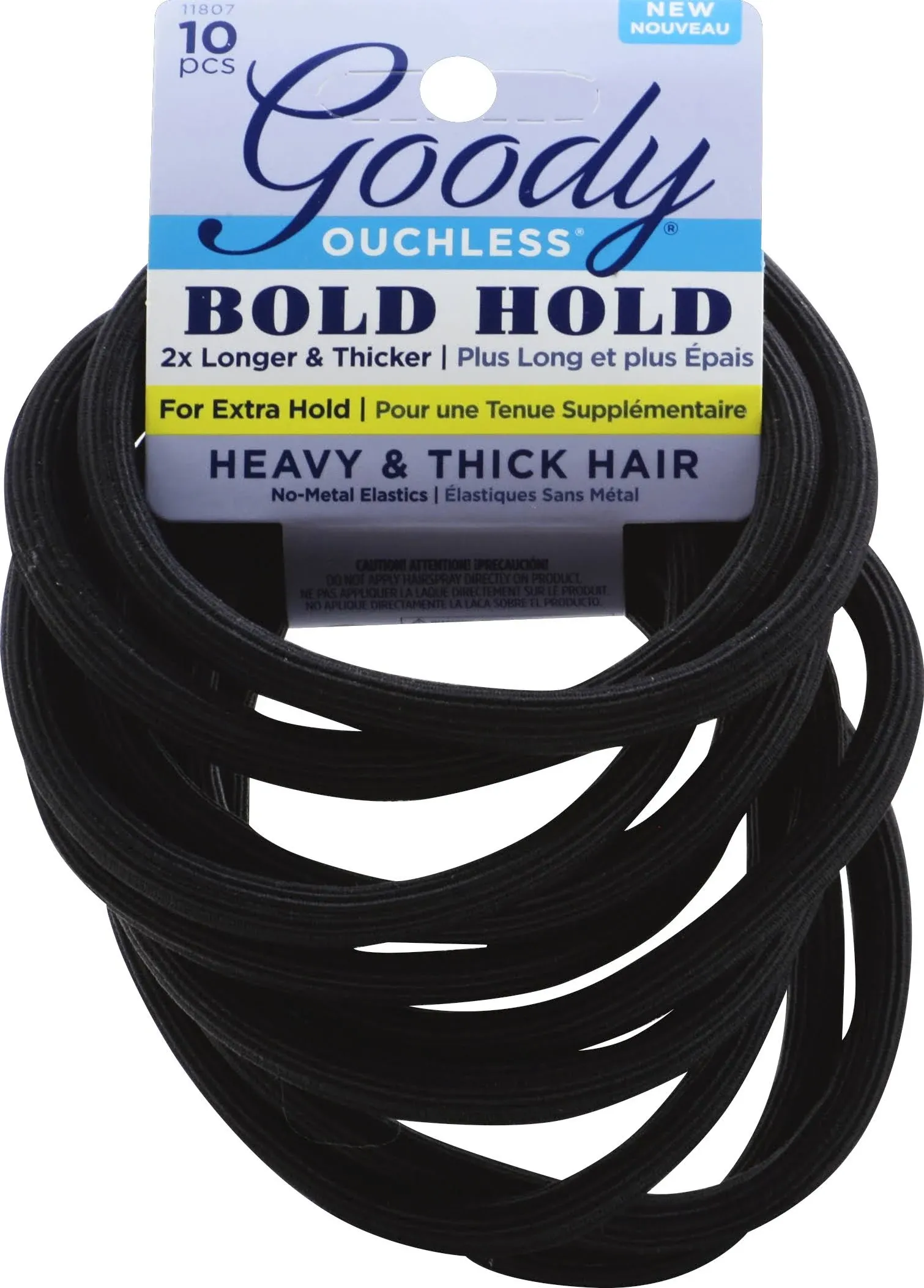 GOODY Ouchless XL & Extra Thick Elastics, Black, 10.0 Count,