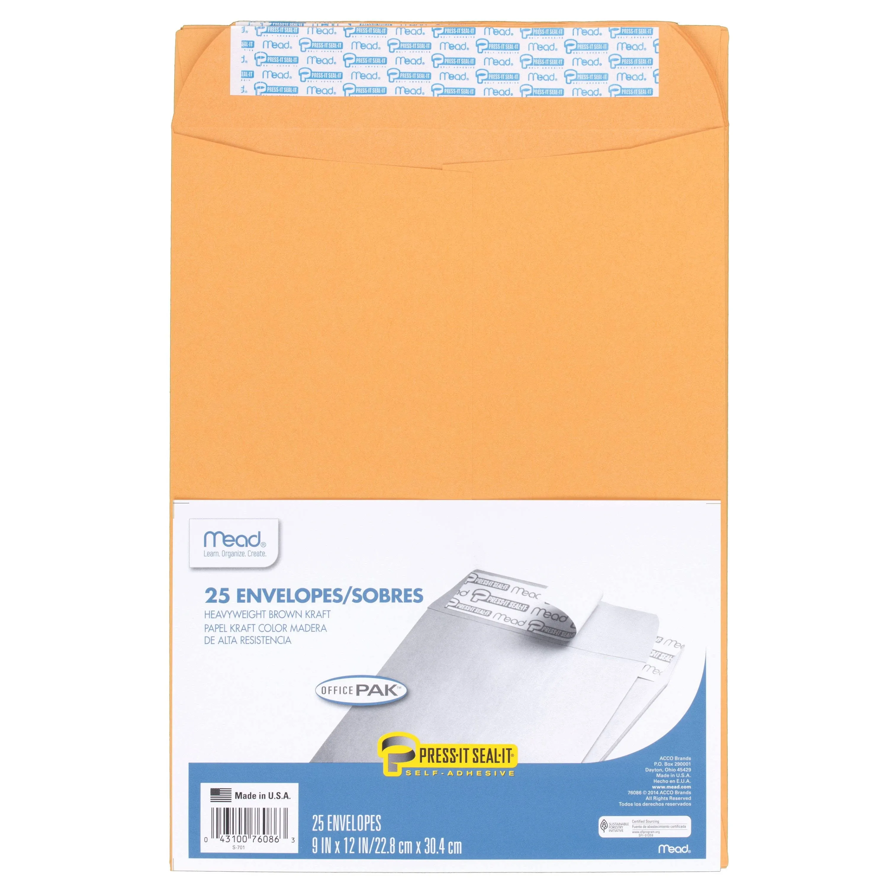 Mead Press-It Seal-It Envelopes, 9" x 12" - 25 pack.