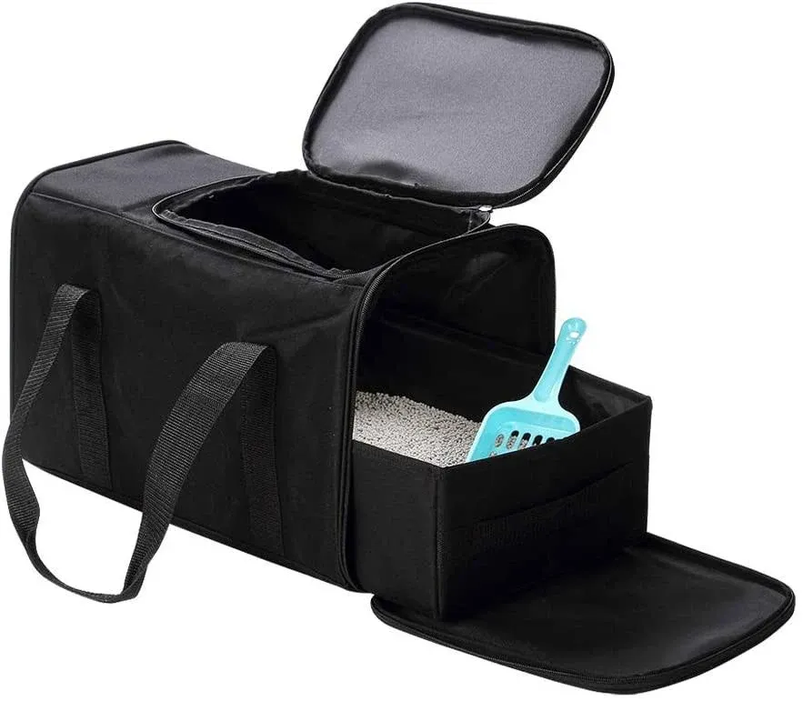 Collapsible Portable Cat Litter Box Black for Travel Light Weight Foldable