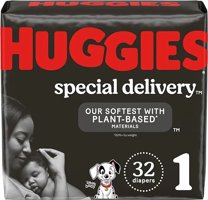 Huggies Special Delivery Hypoallergenic Baby Diapers Size 1 (up to 14 lbs), 32 Ct, Fragrance Free, Safe for Sensitive Skin