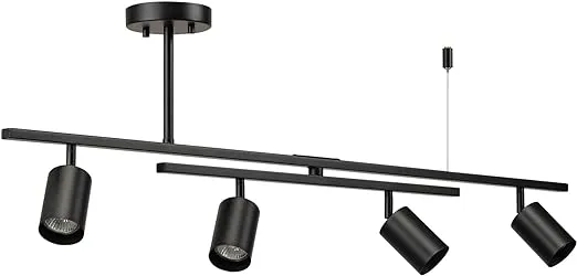 Globe Electric 57500 4-Light Track Lighting, Matte Black, Center Swivel Bar, Pivoting Track Heads, 4 Bulb Kitchen Light, Ceiling Light Fixture, Track 91000116