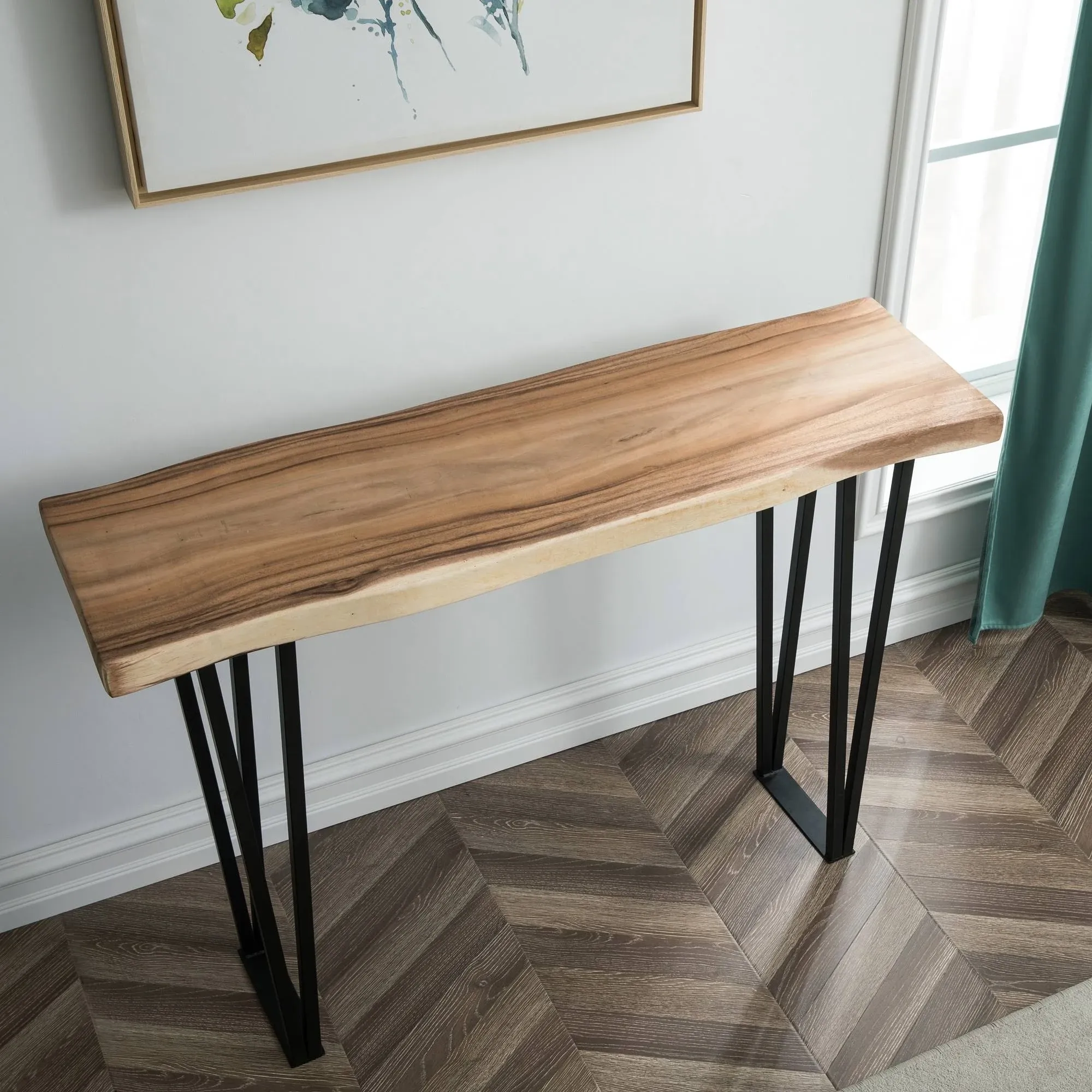 Greenage Suar Wood Console Table with Flat Iron Table Legs - 47" x 14" x 32" H ...