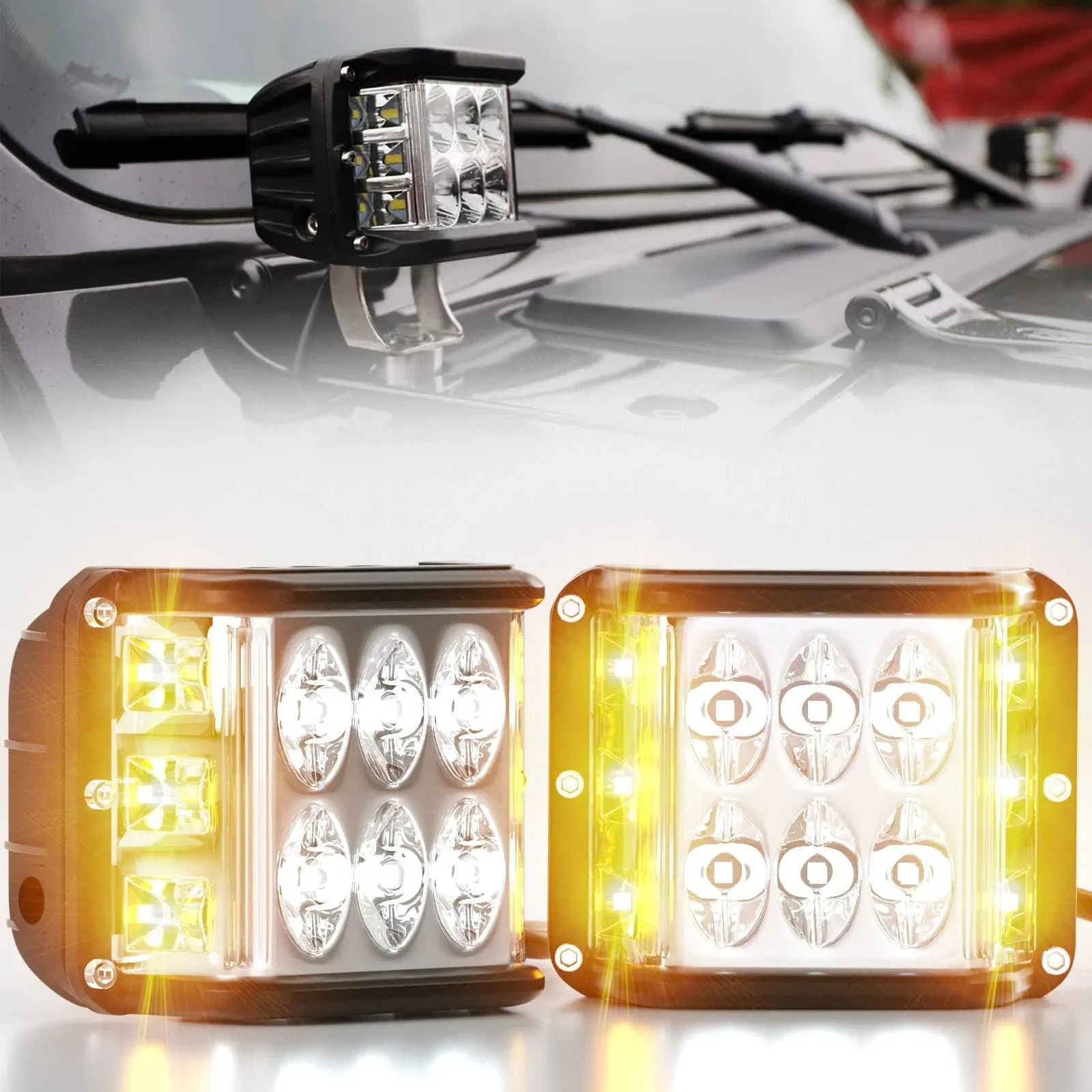 PSEQT LED Light Pods Side Shooter, LED Offroad Dual Strobe Light Emergency ...