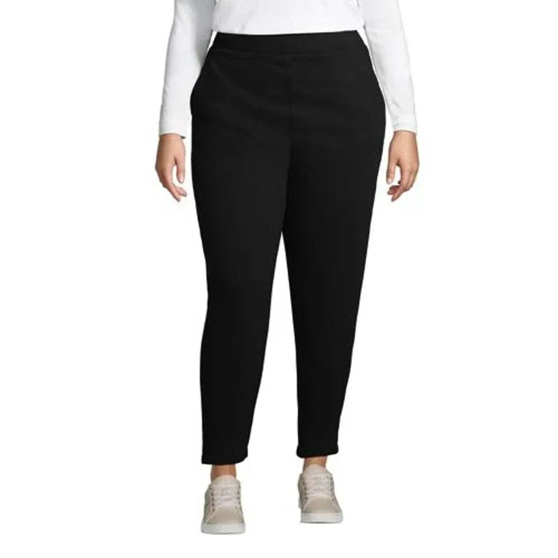 Lands' End Women's Plus Size Serious Sweats Ankle Sweatpants - Black