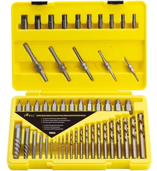 Topec 55-Piece Screw Extractor Broken Bolt Extractors Multi-Spline and Drill Bits ...