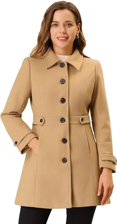 Allegra K Women's Winter Classic Outwear Overcoat with Pockets Single Breasted Pea Coat