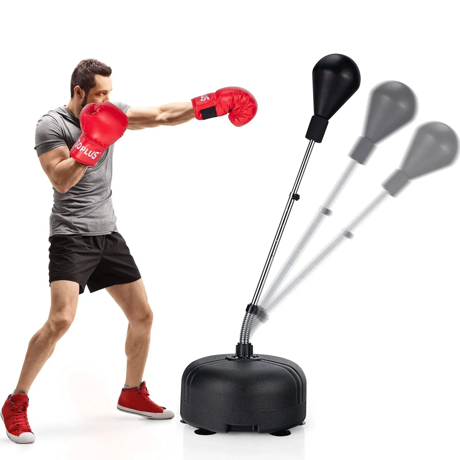 Adjustable Freestanding Punching Bag w/ Stand Boxing Gloves for Adult Kids Black