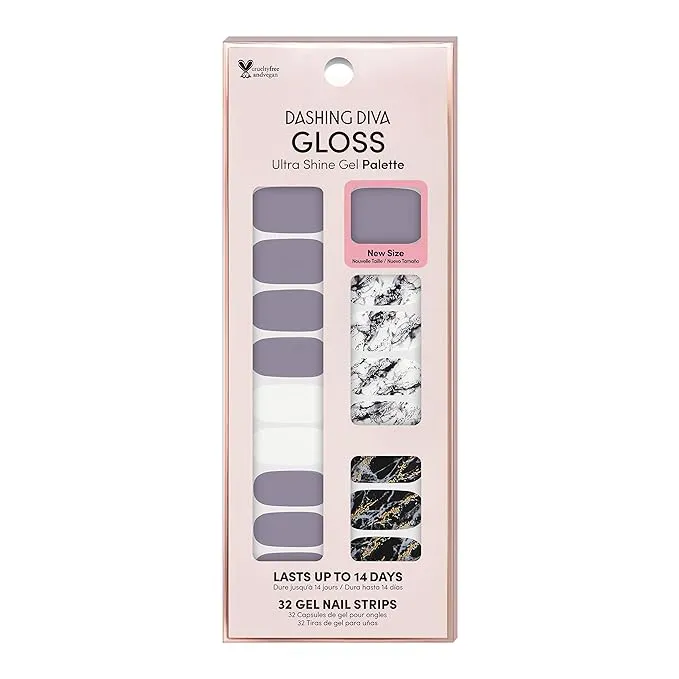 Dashing Diva Gloss Nail Strips - Natural Wonder | UV Free, Chip Resistant, Long Lasting Gel Nail Stickers | Contains 32 Nail Wraps, 1 Prep Pad, 1 Nail File