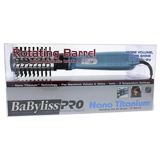 BaBylissPRO Nano Titanium Rotating Hot Air Brush,Blue 2 Inch