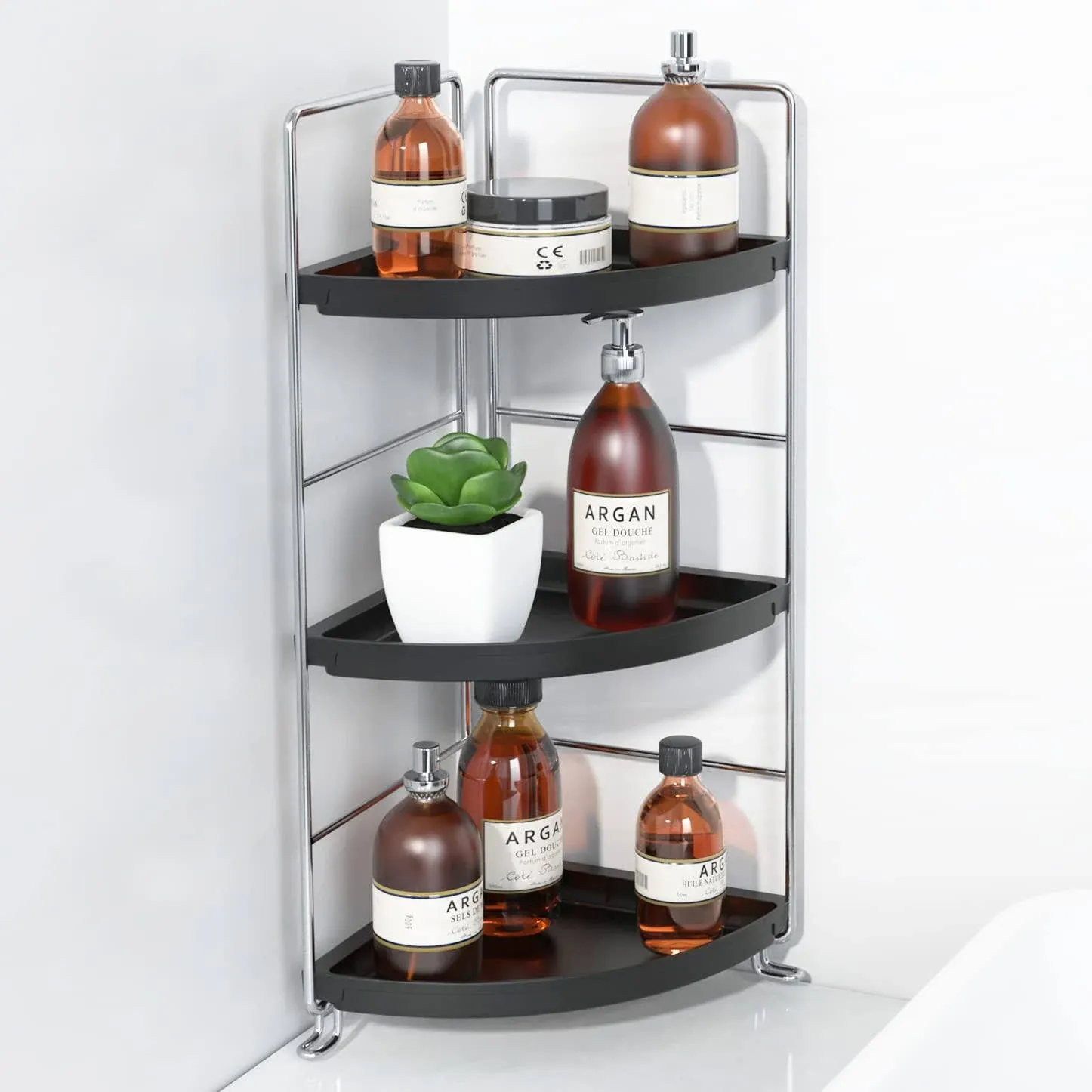 3 Tier Bathroom Organizer Countertop,Cor<wbr/>ner Corner, Silver &amp; Black 