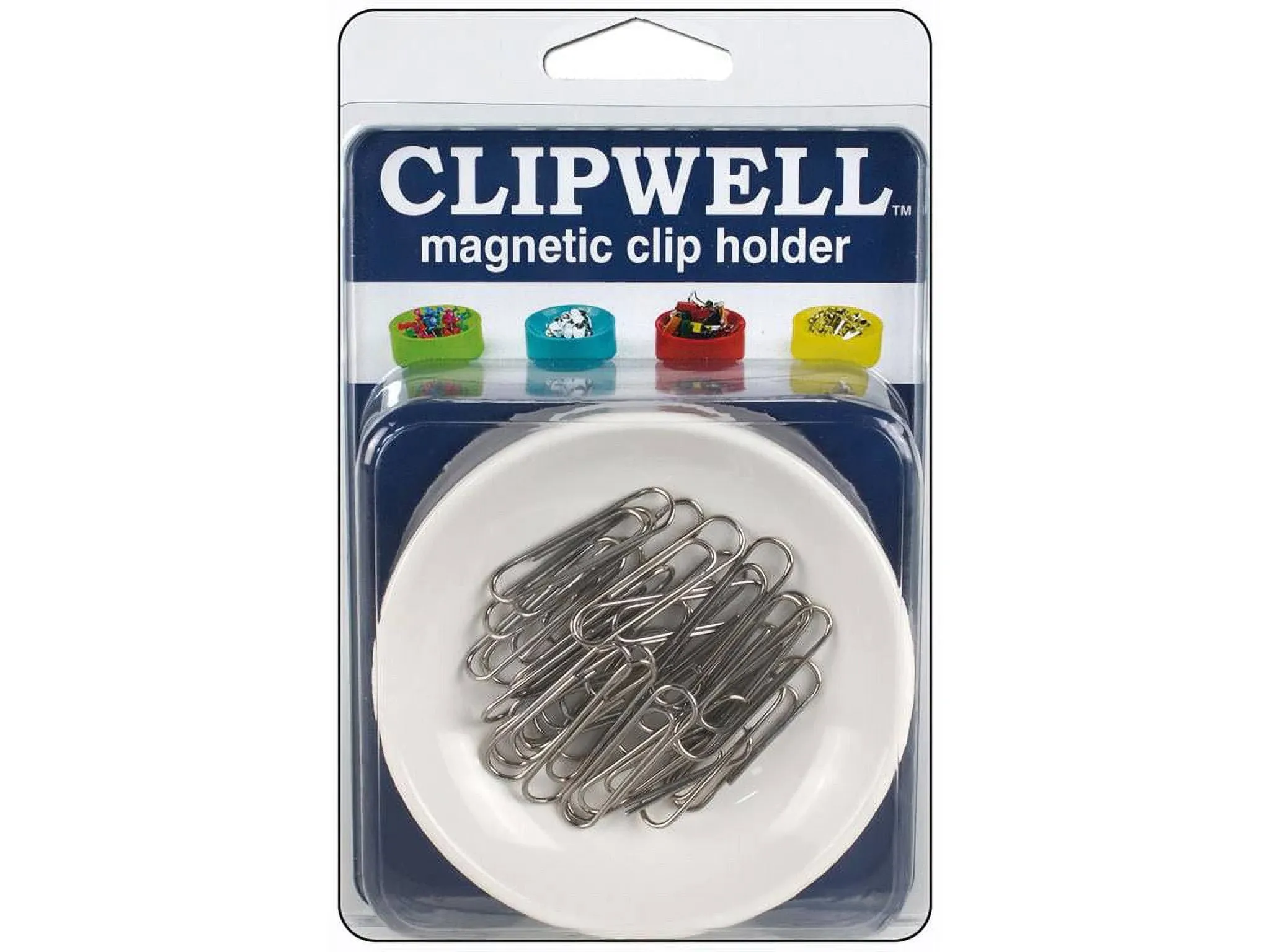 Blue Feather Products Clipwell Magnetic Paper Clip Holder - Easy Toss & Pick-Up, Holds Various Metal Parts - Powerful Sweep-Up Magnet - Ideal Locker Accessory & Home & Office Organizer, White