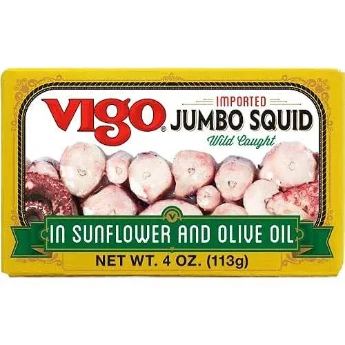 Vigo Premium Imported Canned Seafood Jumbo Squid in Sunflower & Olive Oil Specialty Flavored Perfect for Recipes and Dishes Jumbo Squid in Sunflower