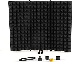 Studio Recording Microphone Isolation Shield, ZRAMO 3 Foldable Absorbing Foam Reflector Folding Panel, with Mic Pop Filter, Flexible & Durable, for Any Condenser Microphone Recording Equipment