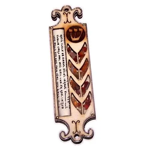 1 X Mezuzah-Wood With Semi Precious Stones (Shin)-5