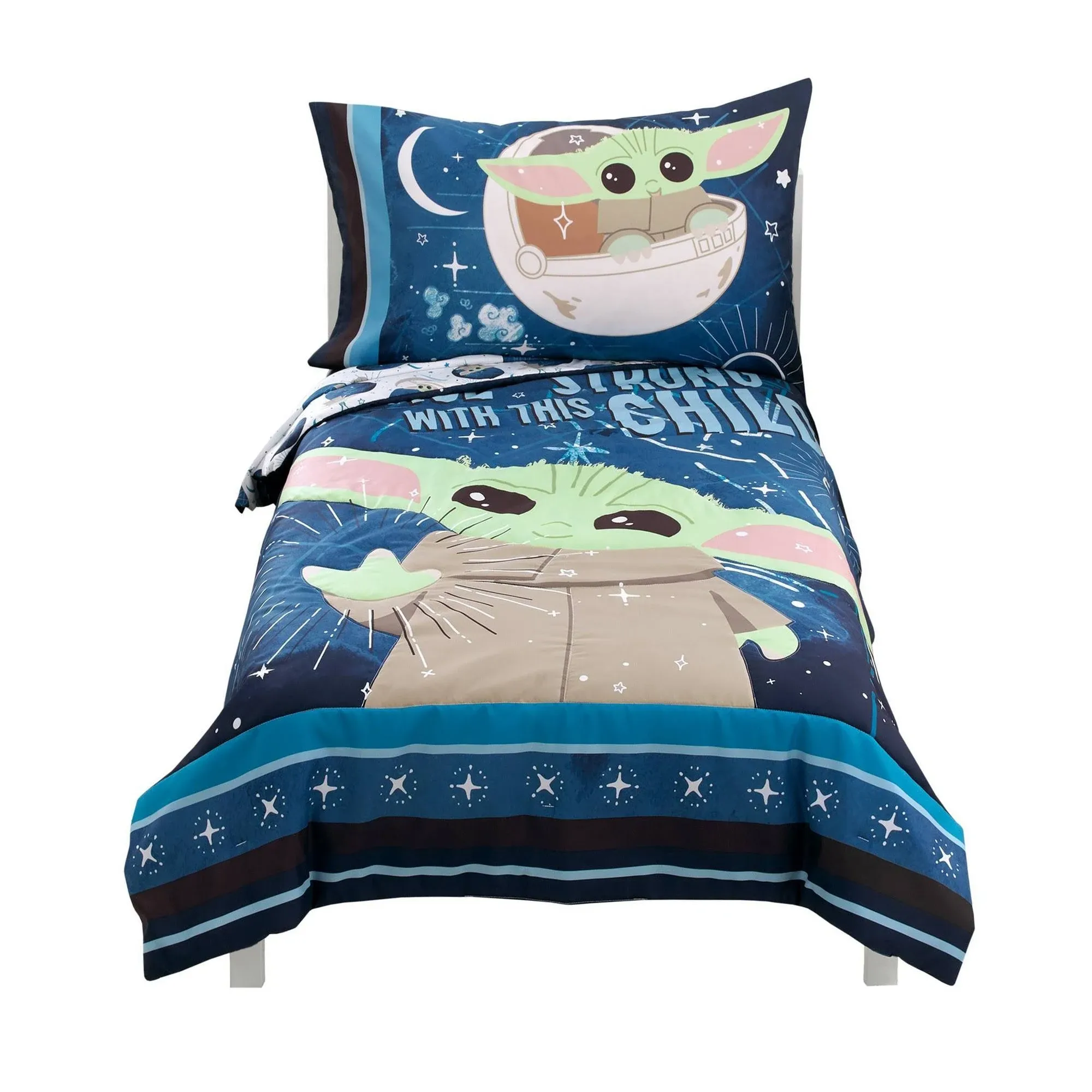 Disney Star Wars Mandalorian &#034;The Child&#034; 4pc Toddler Bedding Set Baby Yoda Grogu