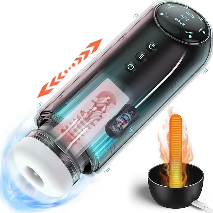 Automatic Male Masturbator, Adult Toys Male Masturbators with 4 Thrusting &4 Sucking &10 Vibrating Modes, Electric Pocket Pussy Stroker with Heating Base, Blowjob Machine Sex Toys for Men Masturbation