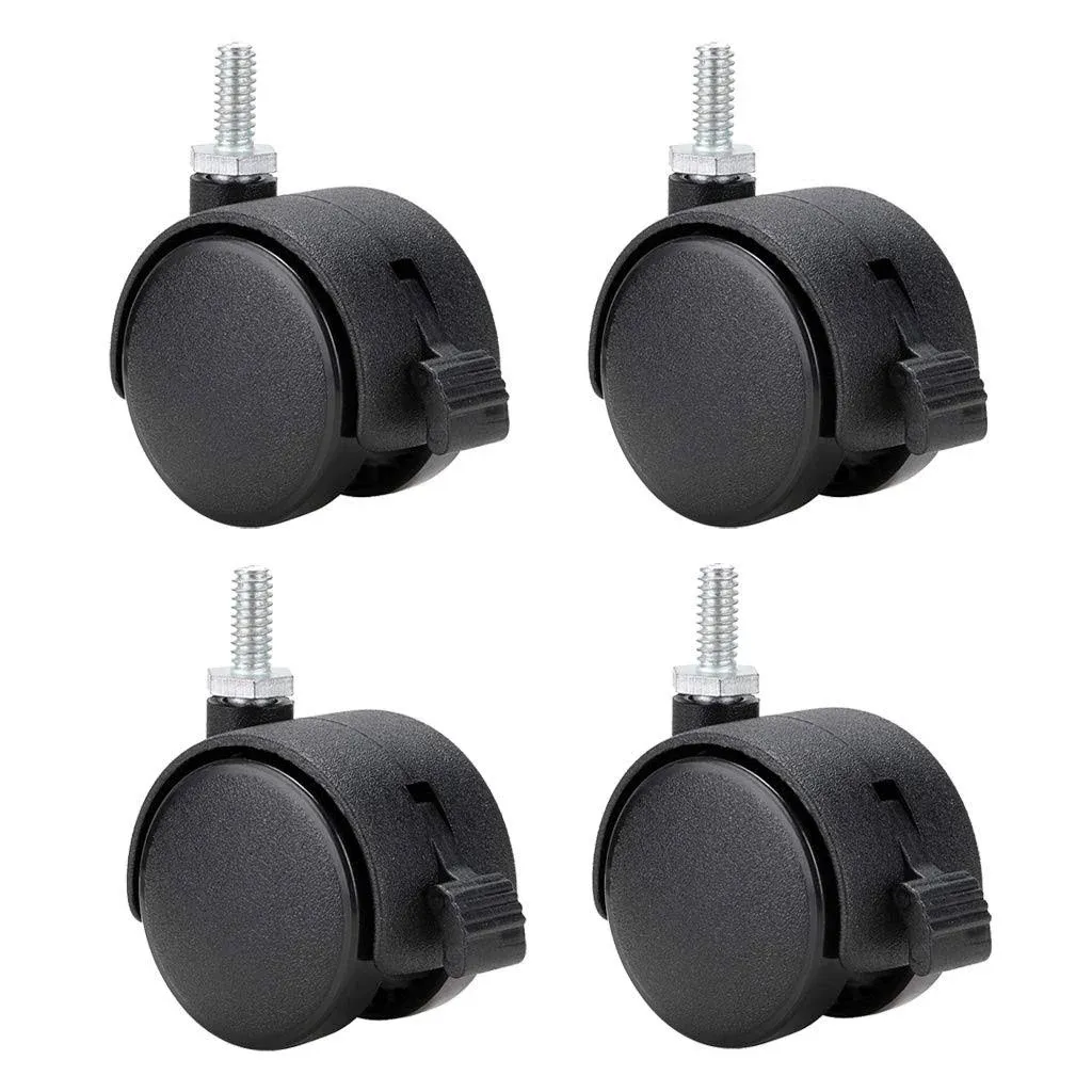 Skelang 4 Pcs 1.5 Nylon Plastic Swivel Stem Casters Wheel with Brakes