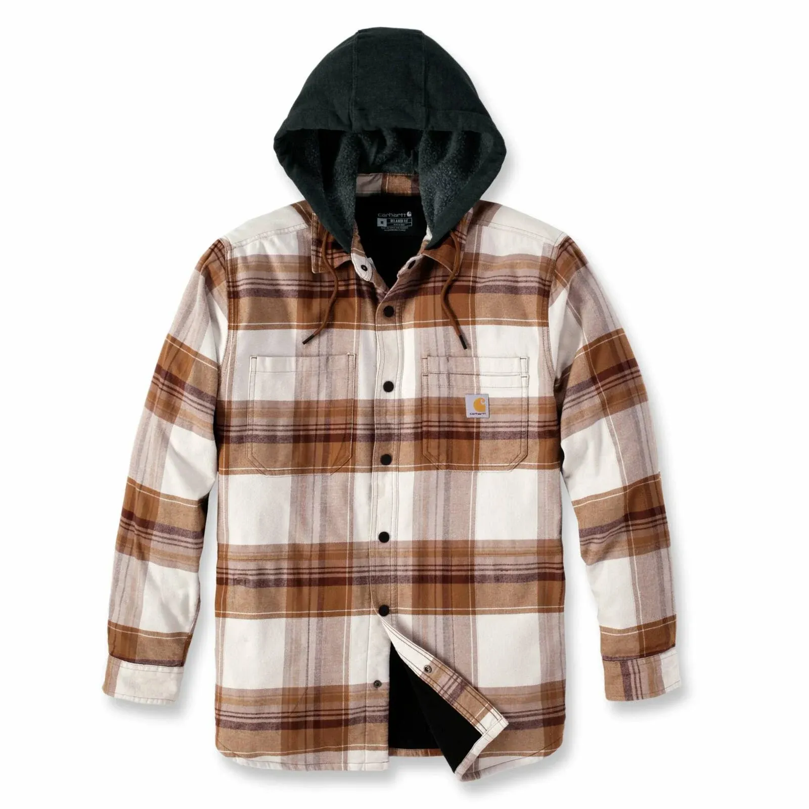 Carhartt Men's Rugged Flex Relaxed Fit Flannel Fleece Lined Hooded Shirt Jac