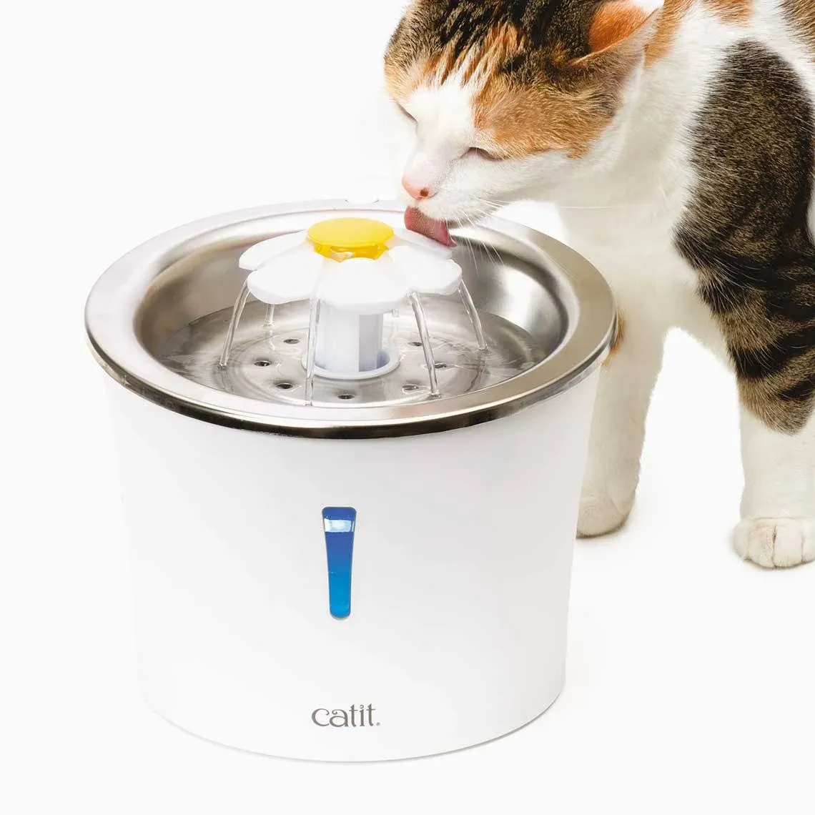 Catit Stainless Steel Flower Fountain with Triple Action Filter, Cat Drinking Water Fountain, 3 L