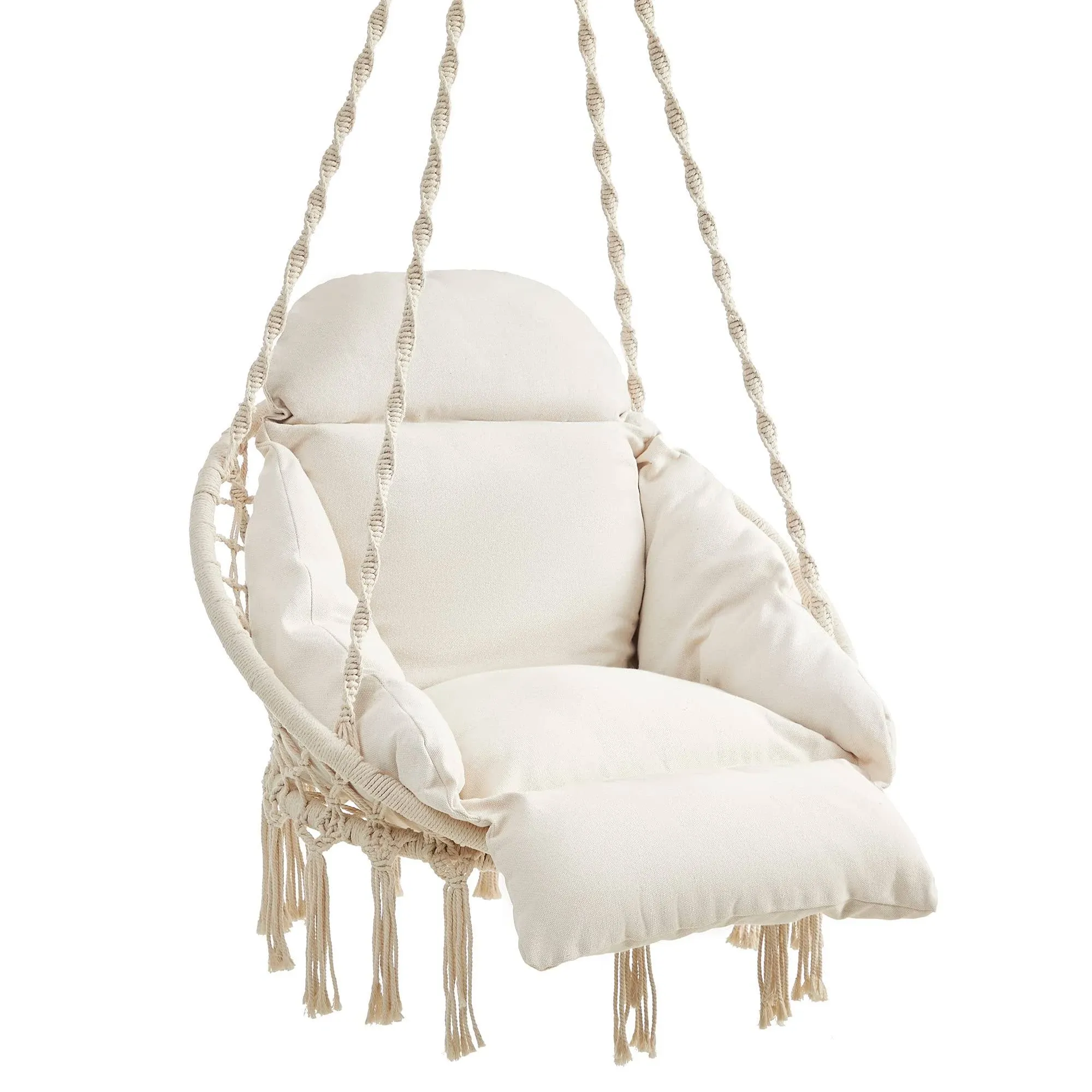 SONGMICS Hanging Chair Hammock Chair with Large Thick Cushion Boho Swing Chair for Bedroom