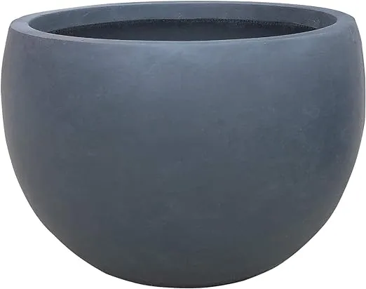 13 in. Tall Charcoal Lightweight Concrete Round Outdoor Bowl Planter