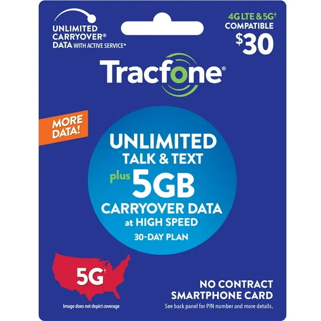 Tracfone $40 Smartphone Unlimited Talk & Text 30-Day Prepaid Plan (8GB at High Speeds) e-PIN Top Up (Email Delivery)