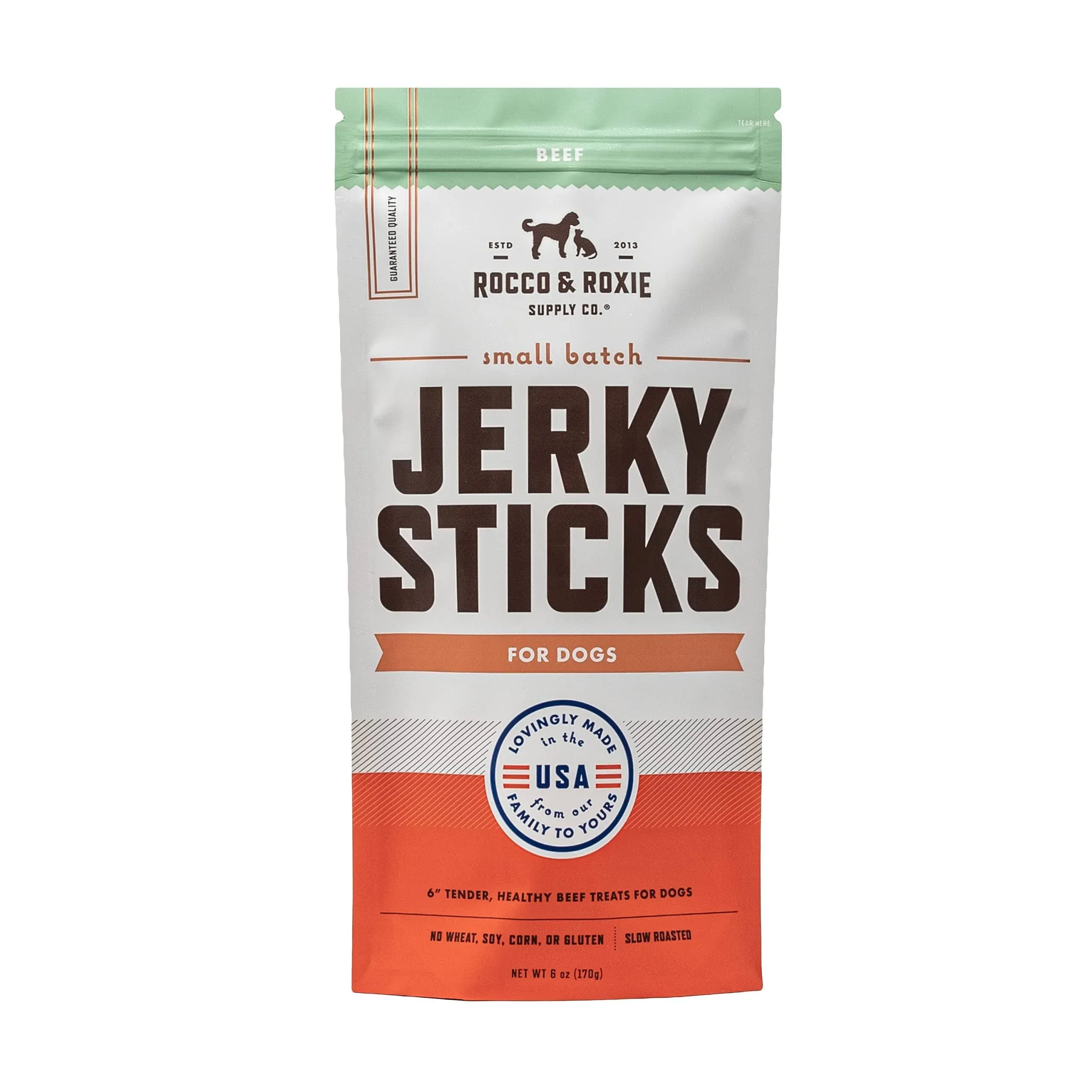 Rocco & Roxie Jerky Dog Treats - Slow Roasted Beef Sticks for All Breed Sizes - 170g Bag