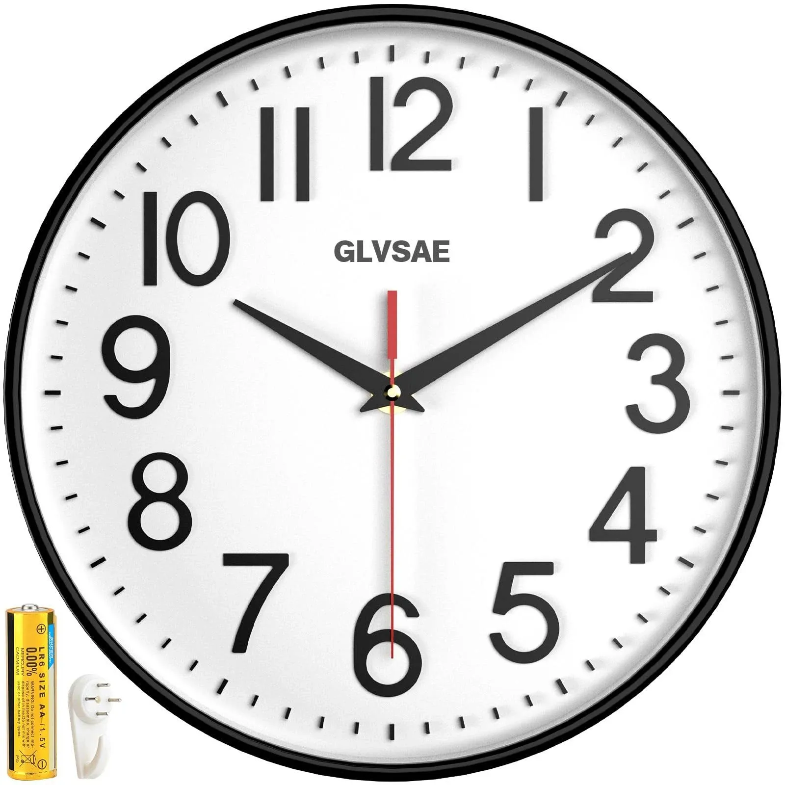 Wall Clock 12 Inches Non-Ticking Wall Clocks Battery Operated Non Ticking Lar...