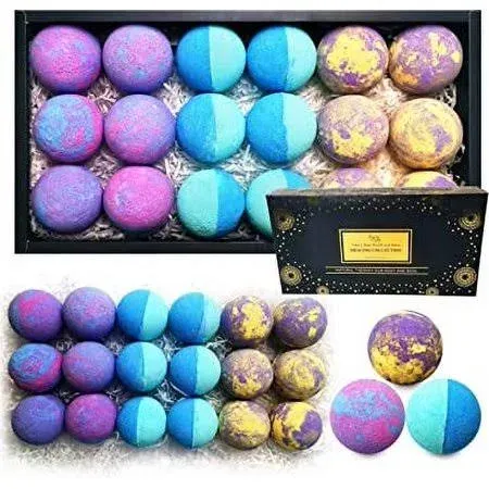 Aromatherapy Bath Bombs Set for Women & Men! Healing Essential Oil Bath Bombs Gift Box with 18 Large Natural Moisturizing Bath Bombs. Bulk Wrapped Bath Bombs Gift Set for Dry Skin