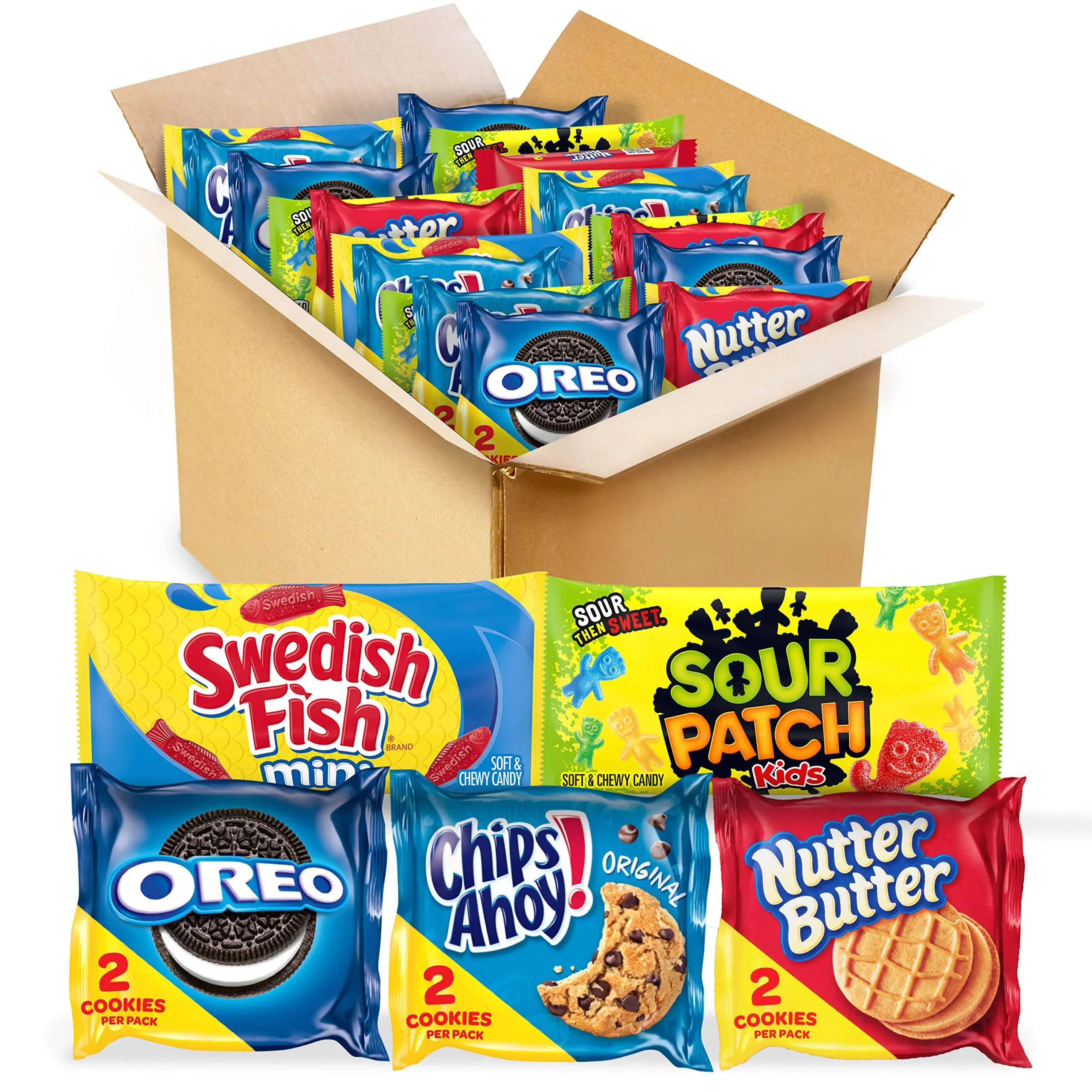 OREO, CHIPS AHOY!, Nutter Butter, SOUR PATCH KIDS & SWEDISH FISH Cookies & Candy Variety Pack, 40 Halloween Snack Packs