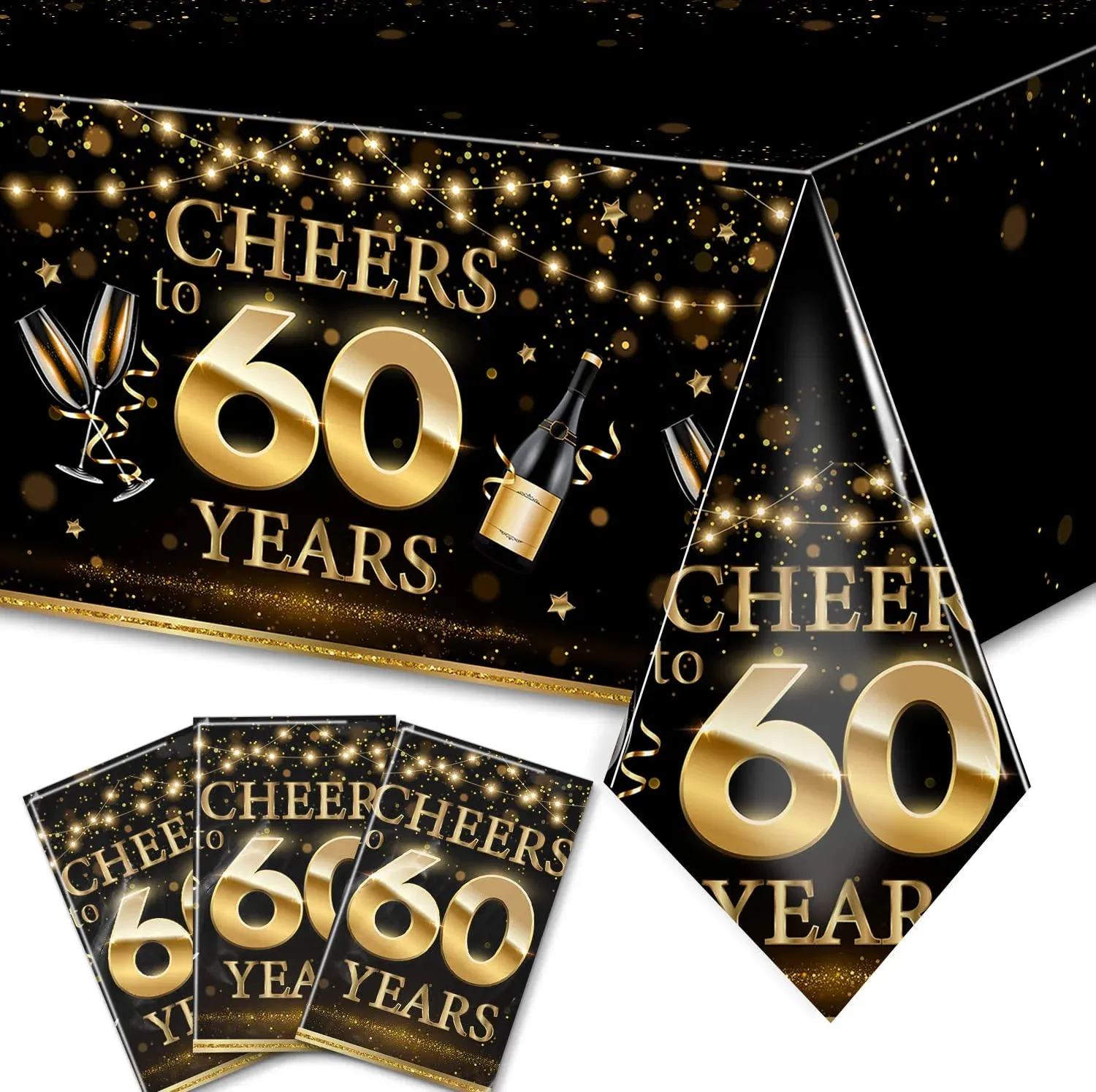 HAKOTI 60th Birthday Decoration,3Pack Black Gold Birthday Tablecloth,Cheers to 60 ...