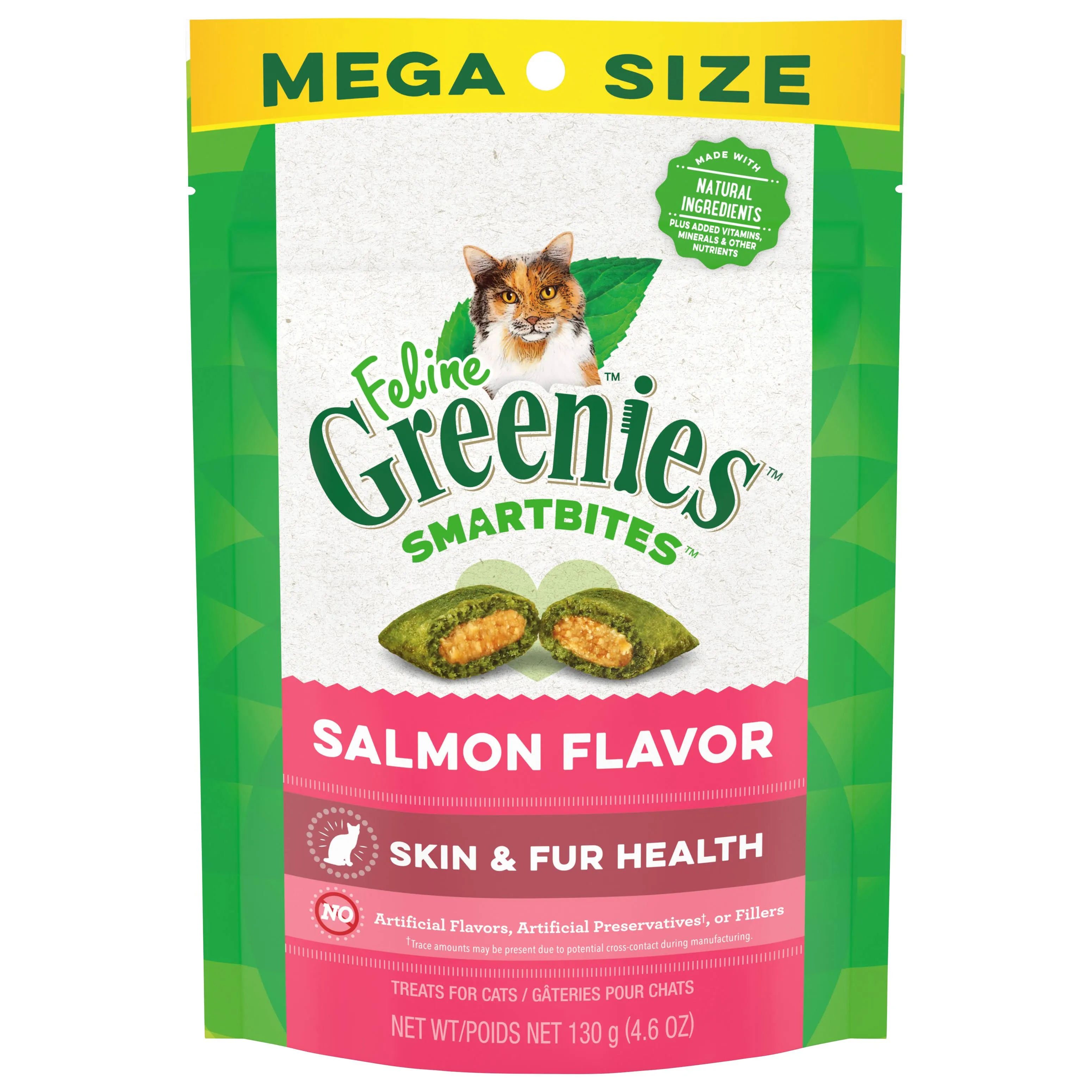 Feline Greenies SmartBites Treats for Cats, Salmon Flavor, Mega Size - 130 g