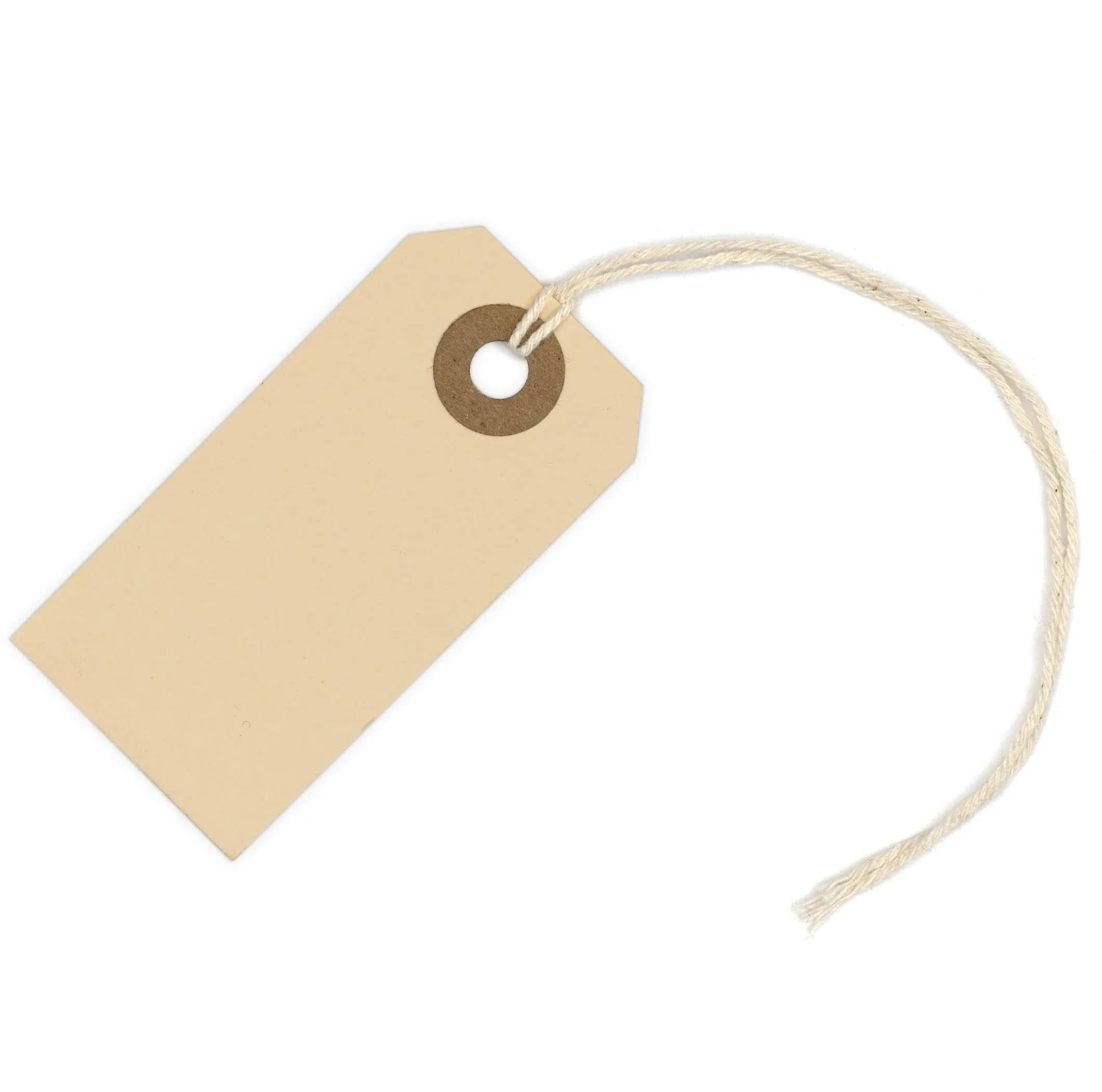 Manila Paper Tags with String - #1, 2 3/4” x 1 3/8” Box of 100 Small Hang Tags with String Attached and Reinforced Hole, Manila Tags with Strings, Shipping Tags with String