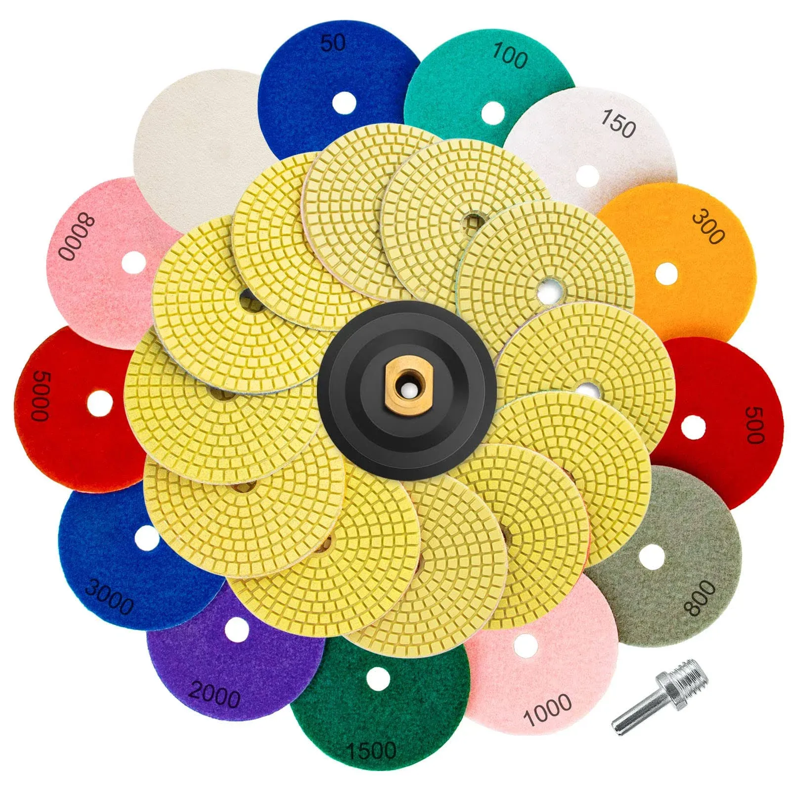 15 Pack 4 Inch Diamond Polishing Pads with 5/8” - 11 Backer Pad, Wool Felt 