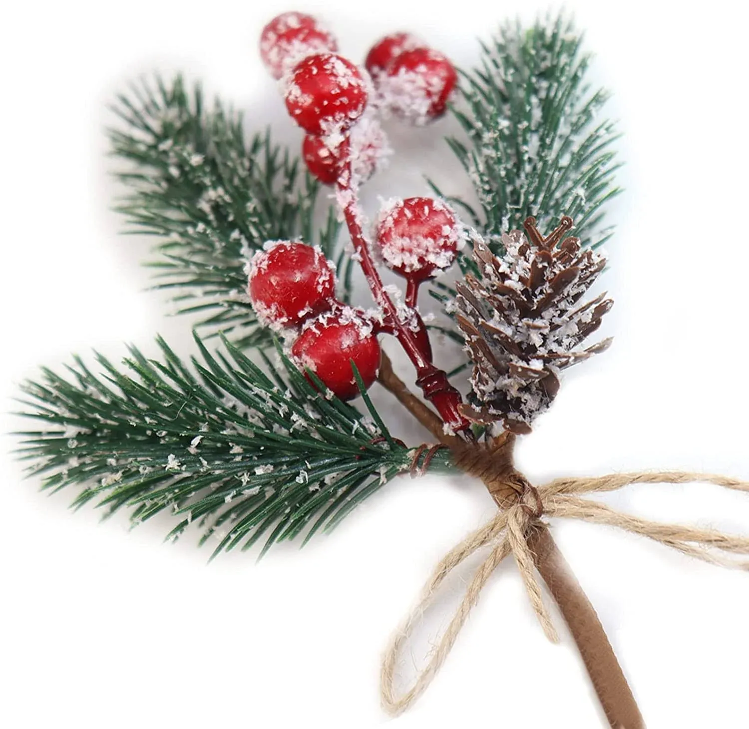 FUTERLY 10 Pcs Christmas Berries Pine Cones for DIY Crafts-Christmas Tree Picks Spray Evergreen Artificial Pine Branches Holly Stem,Xmas Garland Décor,Gift Wrap Embellishment (Red)