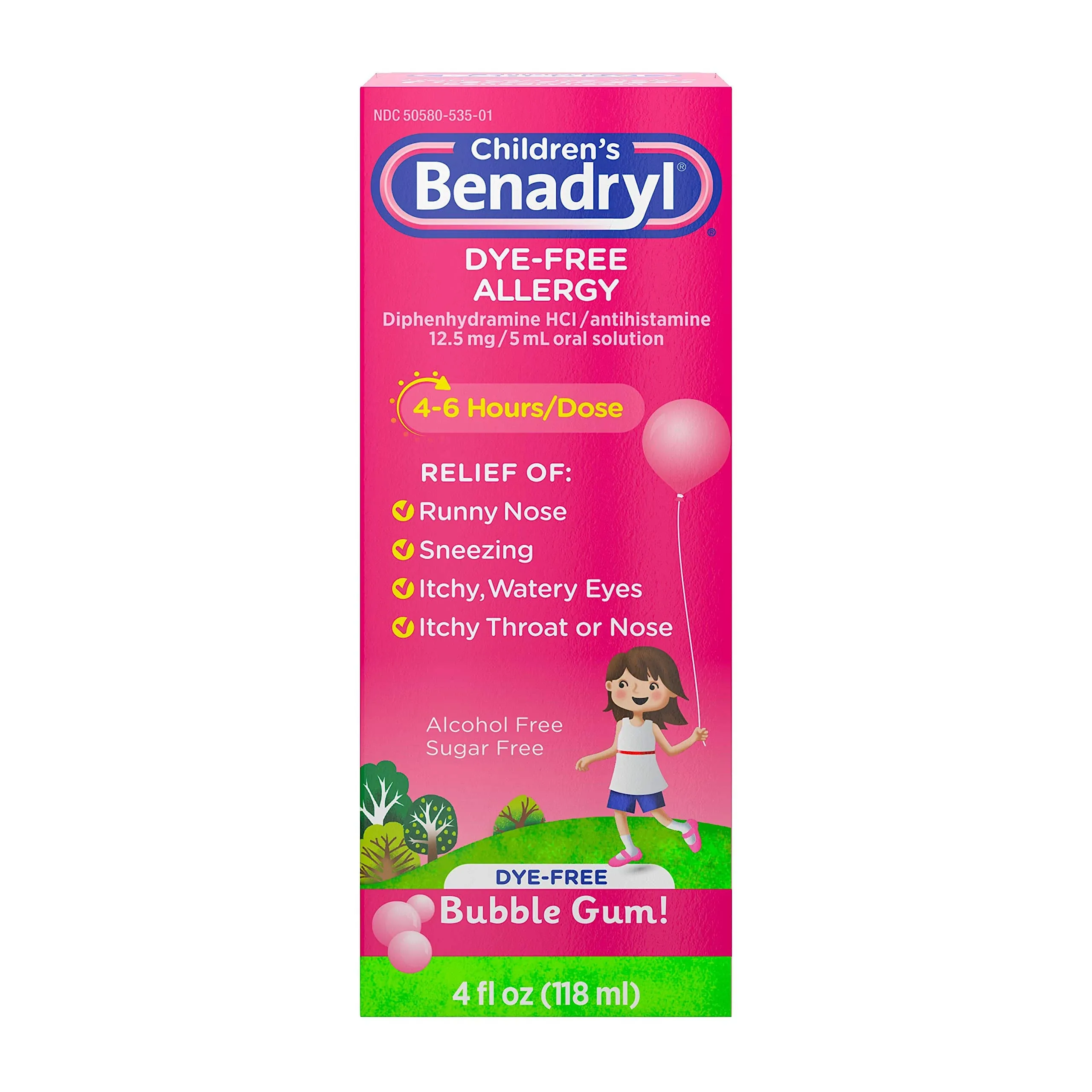 Benadryl Children&#039;s Dye-Free Allergy Liquid Bubble Gum Flavor 4 fl. oz