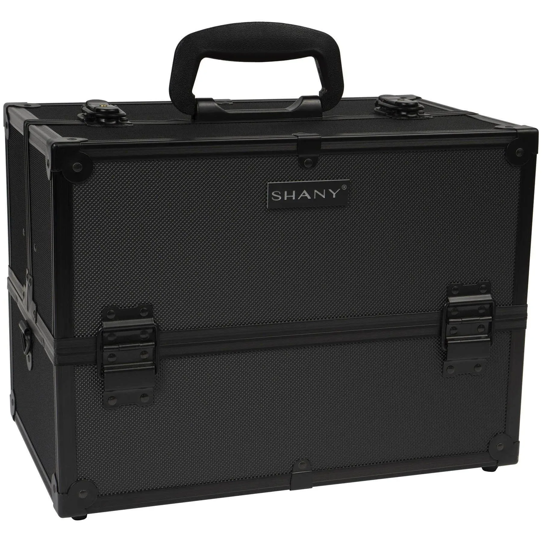 Shany Essential Pro Makeup Train Case with Shoulder Strap and Locks, Black