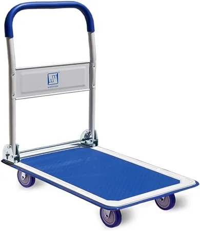 Push Cart Dolly by Wellmax, Moving Platform Hand Truck, Foldable for Easy Storage and 360 Degree Swivel Wheels with 330lb Weight Capacity, Blue Color