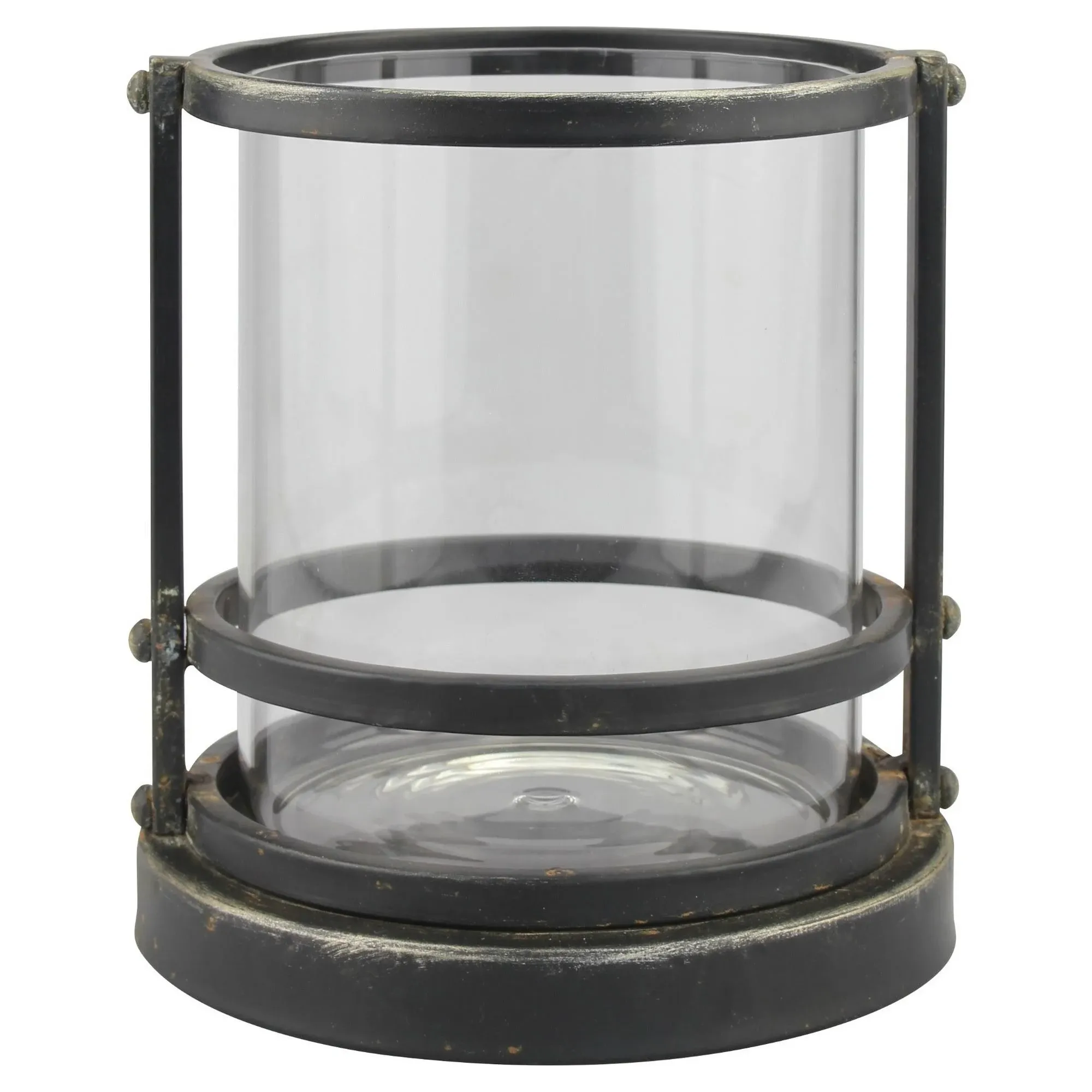 Stonebriar Industrial Black Metal Cage Pillar Candle Holder with Removable Glass Hurricane