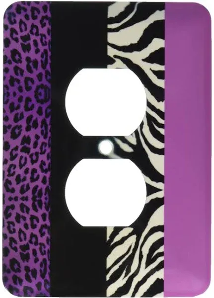 Kids Collection - Single Duplex Wallplate With Purple Black And White Leopard And Zebra Print by Jazzy Wallplates