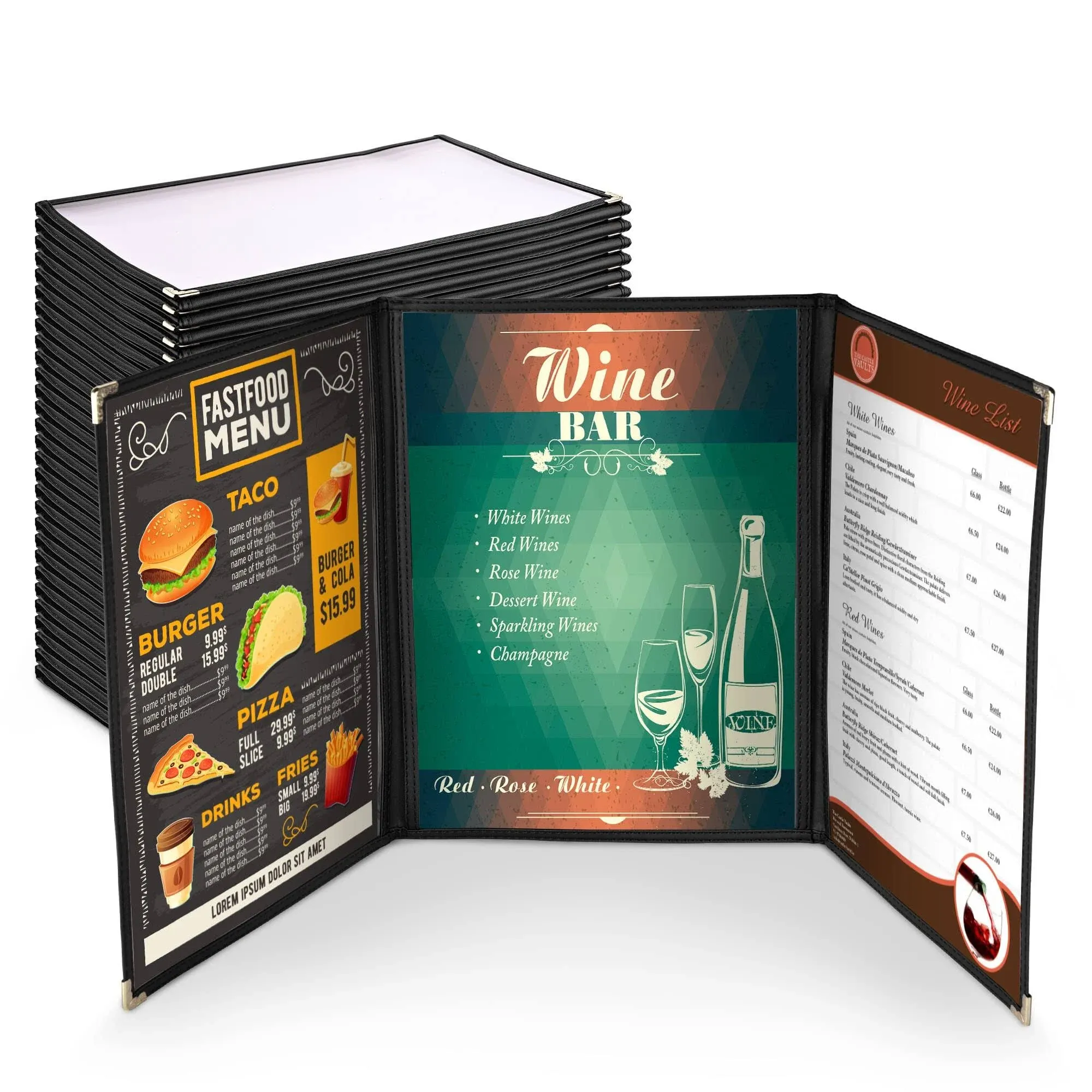 Hug Flight 30 Menu Cover 8.5x11 6 View Triple Fold Double Stitch Trim Cafe ...